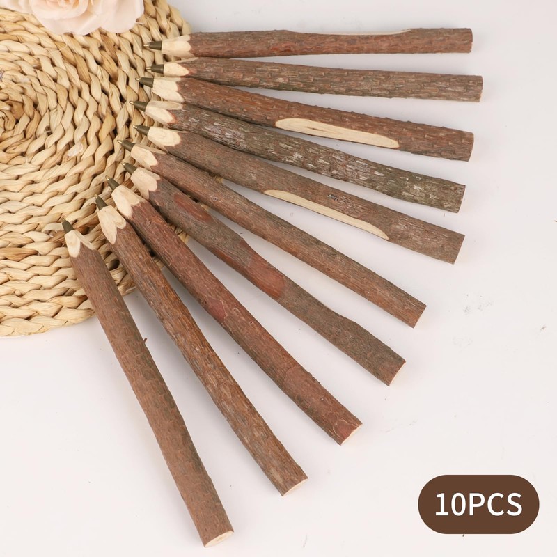 MultiBey 10 Pack Natural Wooden Ballpoint Pens, 6.7" Long Branch
