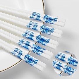 Chopsticks Reusable Ceramic Chopsticks 5 Pairs Porcelain Chopsticks Dishwasher Safe,High-grade Bone Blue Peony