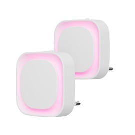 YUNLEX Night Light Socket with Twilight Sensor, Pack of 2 LED Night Lamp Children, Indirect Light, Brightness Adjustable for Children's Room, Hallway, Stairs, Bedroom, Kitchen, Bathroom, Pink
