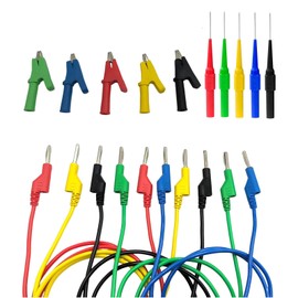 daier 5Pcs 4mm Stackable Banana to Banana Plug Test Leads, with 5PCS Copper Alligator Crocodile Clips. 5pcs Probes Pin Insulation Piercing Needle for Multimeter Electrical Testing