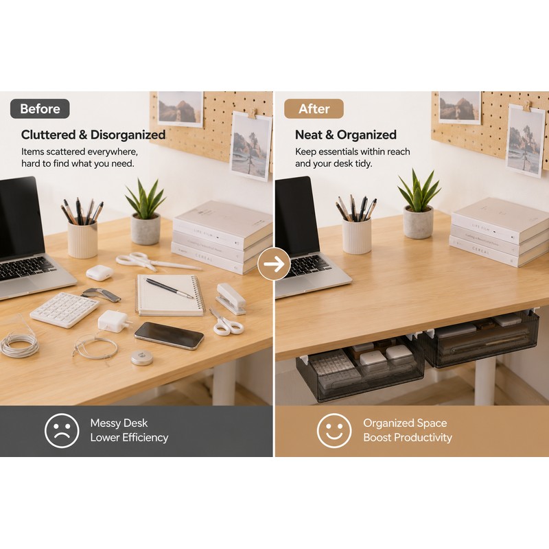 Under Desk Storage Drawer Organizer Set for Office & Home