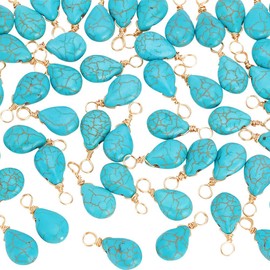 arricraft Pack of 50 Turquoise Teardrop Pendants, Teardrop Gemstone Charms with Gold-Plated Loops, Synthetic Turquoise Water Drop Charm Pendant for Elegant Jewellery Making, Stone, No Gemstone