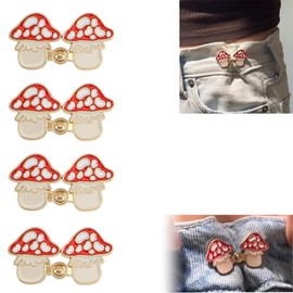 4-Pack Cute Frog & Strawberry Jean Clips - Adjustable Waist Tighteners for Pants & Denim, Kitty Mushroom Star Button Pins (A)