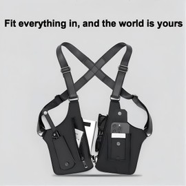 ASTRULUME Premium Leather Adjustable Underarm Shoulder Holster Bag for Men and Women，Multi-Pocket Anti-Theft Double Shoulder Armpit Bag (Black)