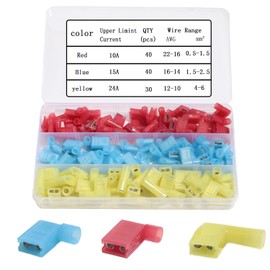 shengbowi Right Angle Spade Connectors 22-18/16-14/12-10AWG Nylon Insulated Quick Disconnect Flag Red/Yellow/Blue 90 Degree Wire Terminal Electrical Set