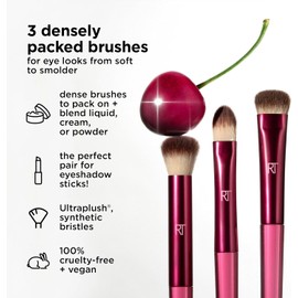 Real Techniques Cherry On parte superior MesmerEYES - Juego de brochas de maquillaje de edición limitada, cerdas sintéticas, pinceles de mezcla de sombra de ojos, veganos y libres de crueldad, para
