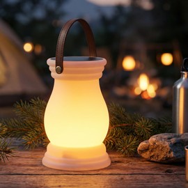 ILOVINIT Outdoor Solar Table Lamp, USB Rechargeable Portable Lantern Waterproof, Battery Operated 2700K Warm and Flame Light, Dimmable Ambient Night Light for Patio Camping Party Shower