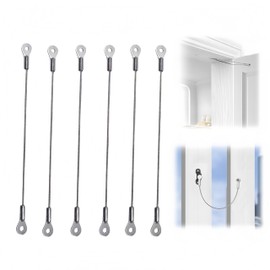 6PCS 8" Cabinet Door Restraint, Stainless Steel Hinge Limiter with Flexible Braided Cabinet Door Restraint Cable, Secure Fixing Eyelets for Chest Cupboard Doors, Windows, Curtains & Hanging Lamps