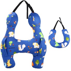 Taoxee Travel Neck Pillow for Children, Car Pillow Children, Children's Car Sleeping Pillow H Shaped, Ultra Soft, Washable Travel Pillow for Children with Handles for Car, Travel, Plane, Train (Blue)