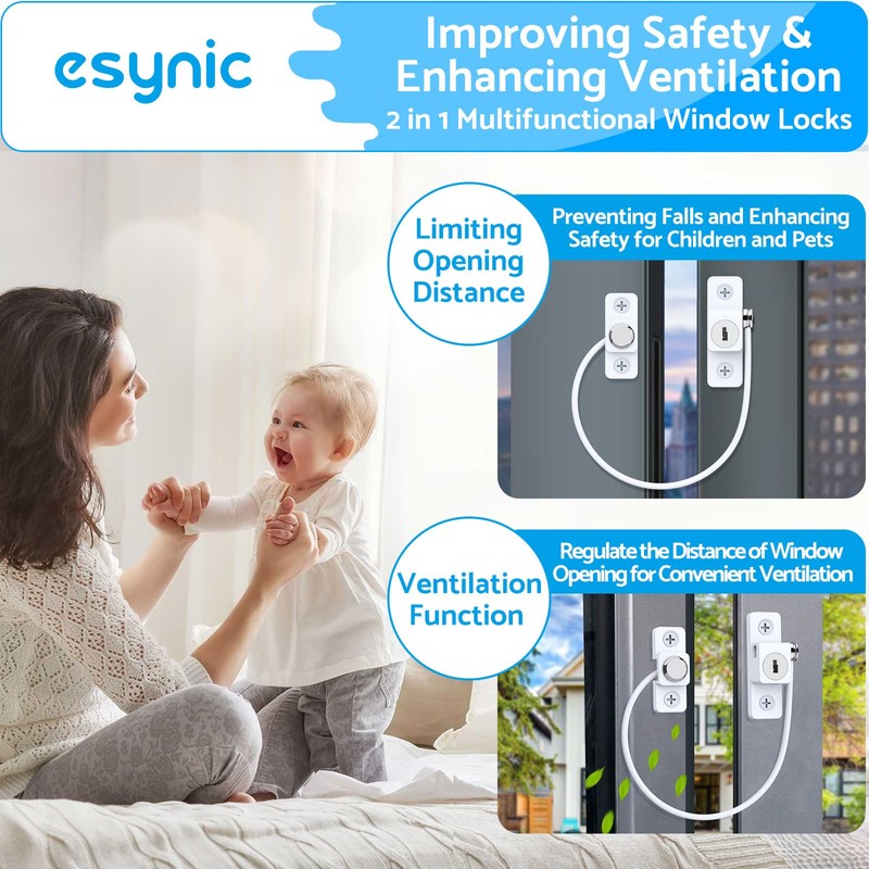 eSynic 8PCS Window Restrictor UPVC Locks for Baby Security Window