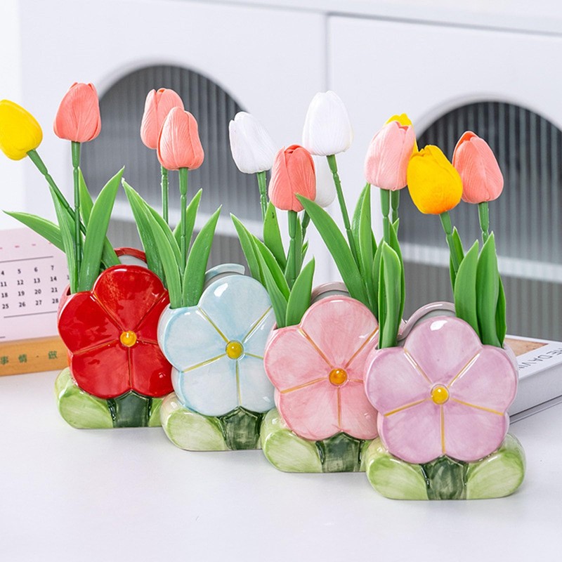 Ceramic Makeup Brush Holder,Flower,Purple