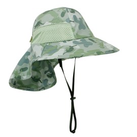 DRESHOW Baby Sun Hat with Large Brim, Neck Protection, Adjustable, Foldable Summer Hat, Breathable, UV Protection Sun Hat, 1 piece: army green dinosaur, 6 - 12 years