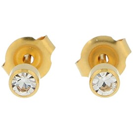 First Stud Earrings Surgical Steel Gold-Plated Sterile Stud Earrings 4 mm with Stone Transparent/white - gold plated