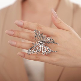 Aimimier - Anillo de mariposa de vidrio grande exagerado para mujeres y niñas, Ajustable, Metal, Cristal