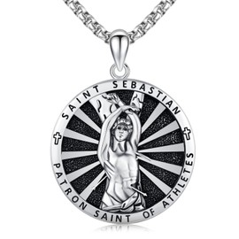 TwoAnts St Sebastian Necklace 925 Sterling Silver Sant Sebastian Medal Pendant Necklace Inspirational Bible Verses Protection Necklace Catholic Jewelry Gifts for Men Women