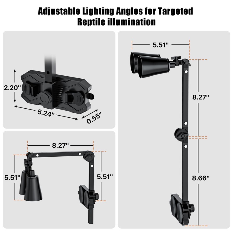 LURMMUE Dual Reptile Lamp Stand with Suction Cups, Adjustable Bracket