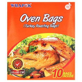 WRAPOK Large Turkey Roasting Bags Cooking Oven Chicken Bag for Meat Poultry Fish Seafood Vegetable - 10 Bags (21.6 x 23.6 Inch)