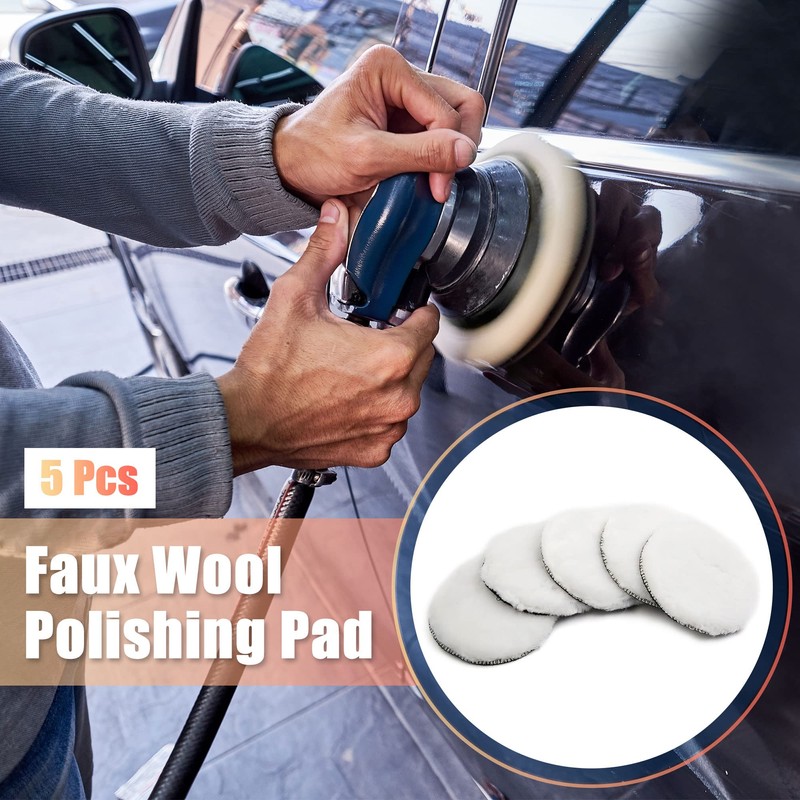 sourcingmap 5pcs 5inch Polishing Pad Faux Wool Buffing Waxing Pads