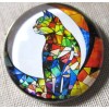 LARGE GLASS DOME PIC BUTTON OF A COLORFUL "STAINED GLASS"