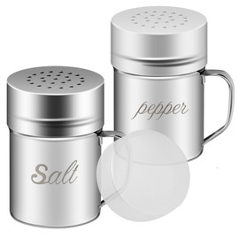 ZERUIDM Stainless Steel Salt and Pepper Shakers Set, 6 OZ Seasoning Spice Shaker with Lid and Handle Medium Holes, Metal Dredge Shaker for Powder Sugar Cooking Kitchen Baking (2 Pieces)