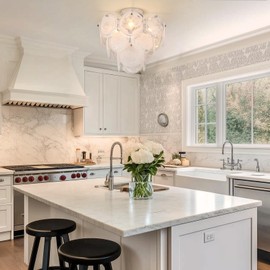 SUNVKWEY Semi Flush Mount Chandelier, Modern Ceiling Light Fixtures with Glass, 4 Light Chandelier Ceiling Light for Bedroom,Small Chandelier for Living Room,Dining Room,Entryway, Hallway