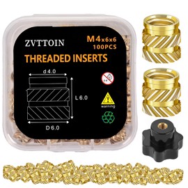 Heat-Set Threaded Inserts, M4×6×6mm Brass Heat Set Insert M4 Female Thread Metric Knurled Nuts,for Plastic and 3D Printing Components (M4*6 * 6(100pcs))