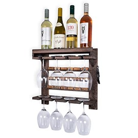 Rustic State Veneto Wall Mounted Wine Rack with Stem Glass Holder, Bottle & Cork Storage – Magnetic Corkscrew Holder for Champagne, Red, White