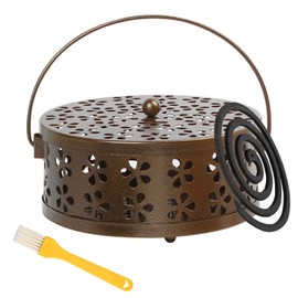 Mosquito Spiral Holder, Portable Mosquito Spiral Container, Incense Sticks Holder, Sandalwood Metal Incense Stick Holder, Movable Mosquito Coil Holder with Cleaning Brush (E)