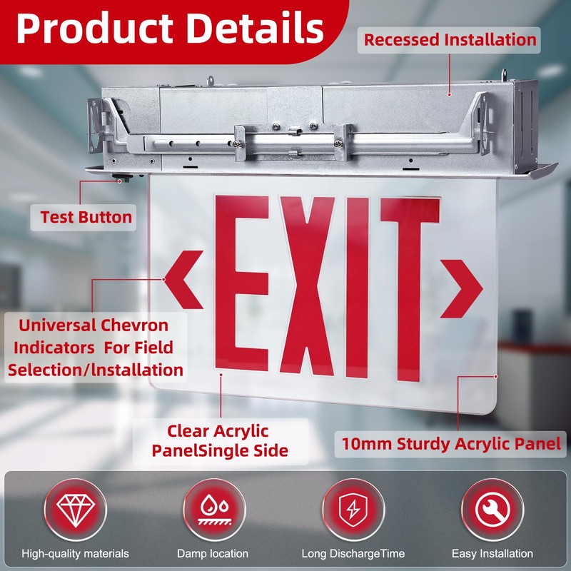 LED Exit Sign LED Edge-Lit Exit Sign Emergency Light, 120-347V,