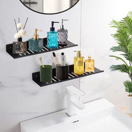 lifewinimall Shower Shelf No Drilling 2 Pack，Metal Kitchen Shelves Wall Mounted，Bathroom Countertop Organizer，Black Floating Shelf Organizer for Bathroom & Kitchen Storage (Black 40m)