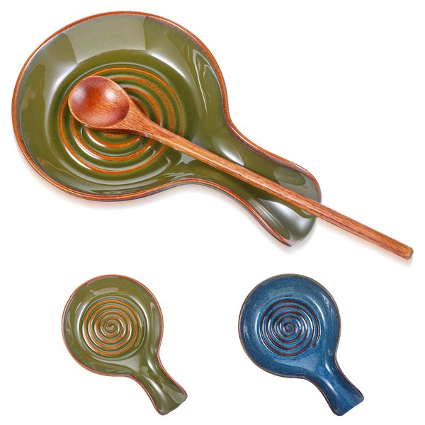 2PCS Spoon Rest for Kitchen, Ceramic Spoon Holder for Stove