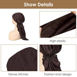Adorila Pre Tied Head Scarves for Women, Stretch Turban Hats with Breathable, Soft Non Slip Headwraps for Keep Hair Style Cap, Sleep Hat (Brown), Brown, One Size