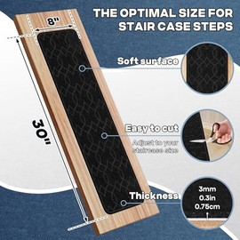 Pisadas de escalera negras para escalones de madera, paquete de 15 alfombrillas antideslizantes de 30 x 8 pulgadas, para escaleras interiores para niñ