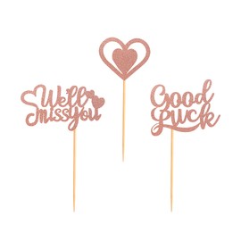 Blumomon 36 Pack We Will Miss You Cupcake Toppers Glitter Heart Good Luck Cupcake Picks Decorations for Going Away Retirement Theme Party Supplies Rose Gold