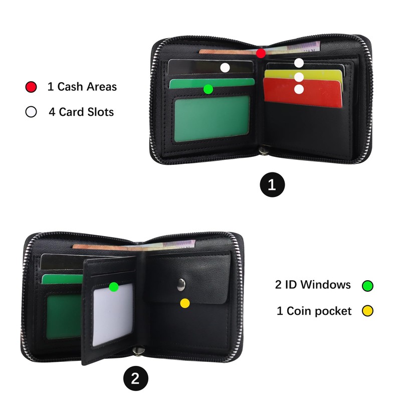 AfitLulu Men's Wallet with Zipper, Carbon Leather Bifold Wallets For