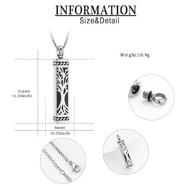 Tree of Life Urn Necklaces for Ashes for Women Men Cube Bar Cremation Jewelry for Ashes Memorial Human Ashes Pendant