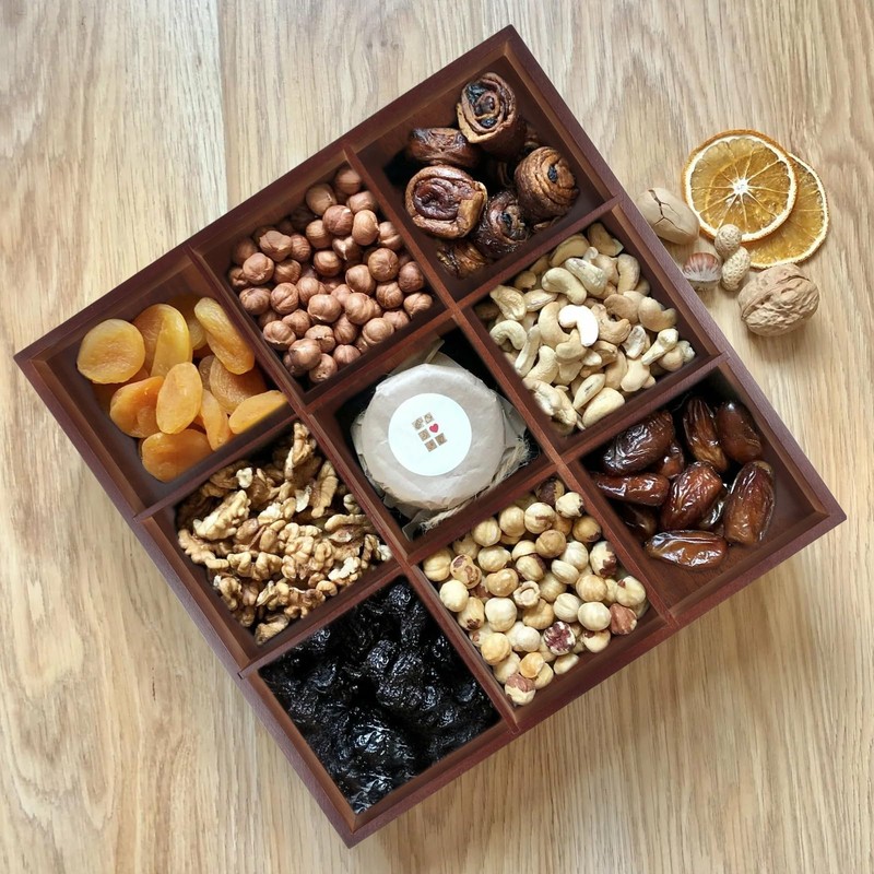 FUNSUEI 2 PCS Multi Compartment Wooden Tray, Divided Wooden Tray,