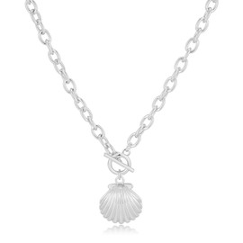 NEPULOY Silver Seashells Necklace for Women - Beach Shell Necklaces, Fashion Ocean Summer Beach Jewelry for Women Gifts