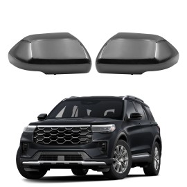 Gloss Black Side Mirror Cover Cap For 2020-2025 Ford Explorer W/Turn Signal Lamp
