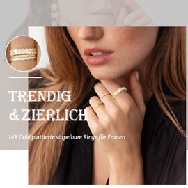 YUFFQOPC Pack of 3 Rings Women Gold, 14 Carat Gold-Plated Golden Rings Gold Ladies with Gift Box Stackable Rings Set Thumb Ring Thin Finger Ring Simple Band Ring Engagement Rings, 14 carat gold-plated