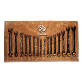 ironcube Ratcheting Wrench Set For Men: 16-Piece Metric & SAE - Black Chrome Vanadium - Including Water-Resistant Wax Canva Bag - for Automotive Repair
