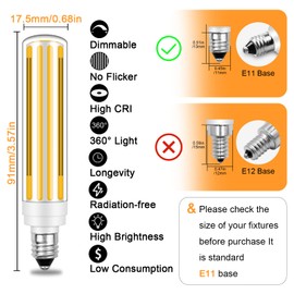 LFLAMPON Jde11 Led Bulb Dimmable 100W 120W 150W Halogen Equivalent, 120V 10W 1300LM Soft White 2700K, T3 T4 Mini Base,COB E11 Bulb for Ceiling Fans, Chandeliers, Cabinet Lighting, 2 Pack