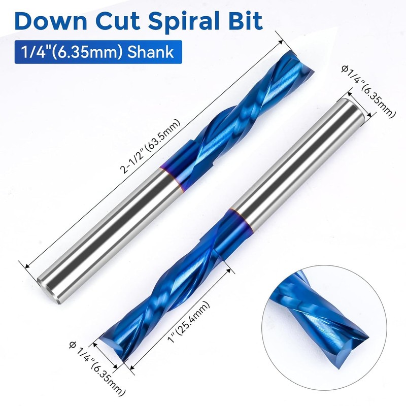 2 Pieces Downcut Spiral Burr 1/4 Inch Shank 1/4 Inch