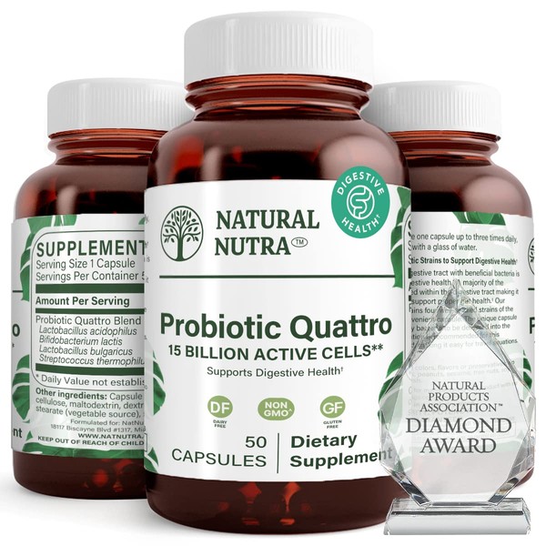 Natural Nutra Probiotic Quattro Supplement for Men & Women, Enhance Your Digestive Function, Improve Your Health, 50 Capsules