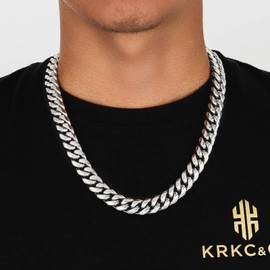 KRKC&CO 12mm Cuban Link Chain, Stainless Steel Men's Necklace, Anti-Tarnish Anti-Allergies, Miami Curb Chains Hip Hop Necklace for Men Homme(12mm-Stainless Steel,20inches)