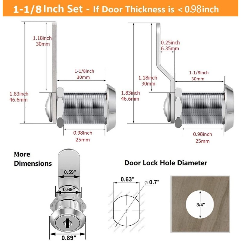 Premium Cabinet Cam Locks Keyed Alike 12 Pack, 1-1/8" Cabinet