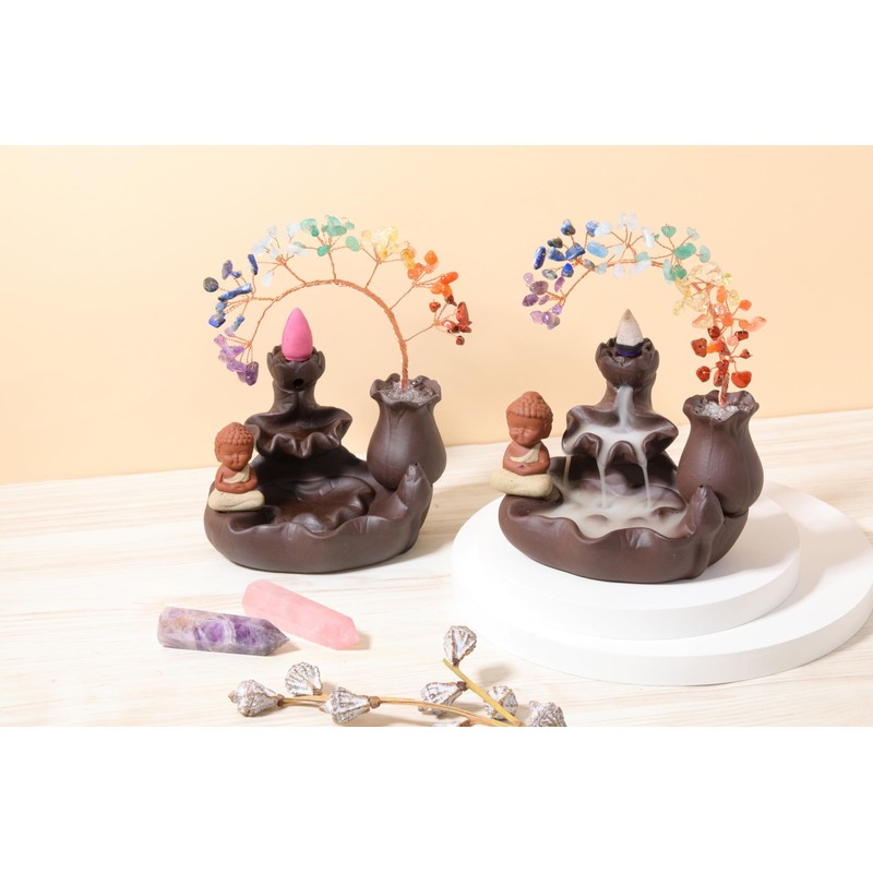 CrystalTears Ceramic Incense Stick Holder Waterfall with Buddha Figure 7