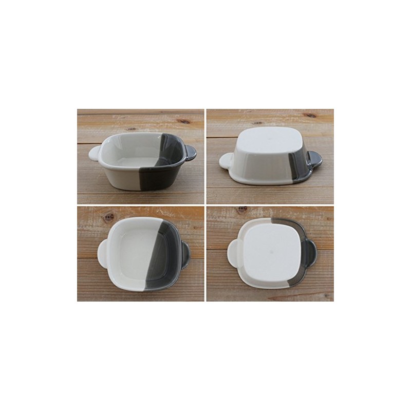 minoruba（ミノルバ）グラタン皿 正角 バイカラー 耐熱皿 角皿 カフェ食器 (グレー)