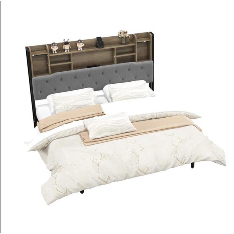 YITAHOME Upholstered Platform Bed with Headboard Storage and LED Lights