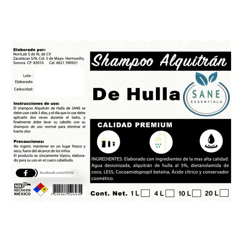Shampoo Alquitran De Hulla Sane Anticaspa 10 Lt